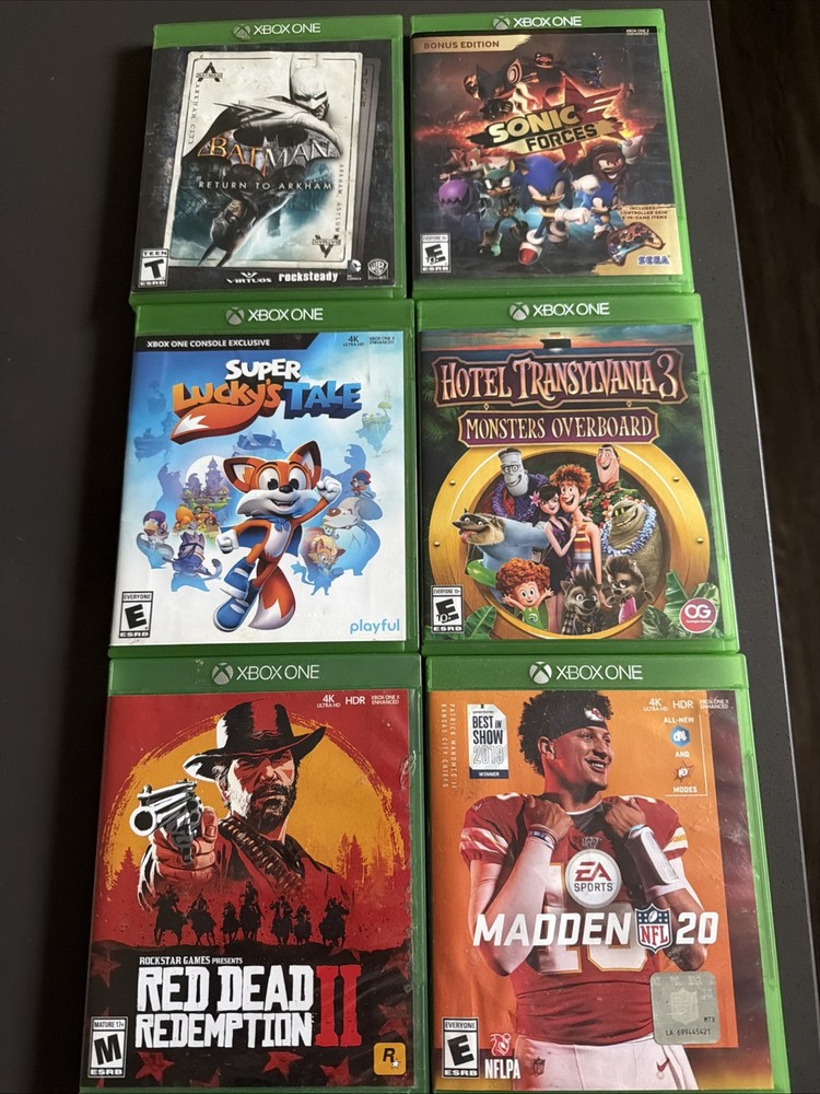 Xbox One- Batman, Sonic, Super Lucky Tale, Hotel Transylvania3,Madden20, Reddead