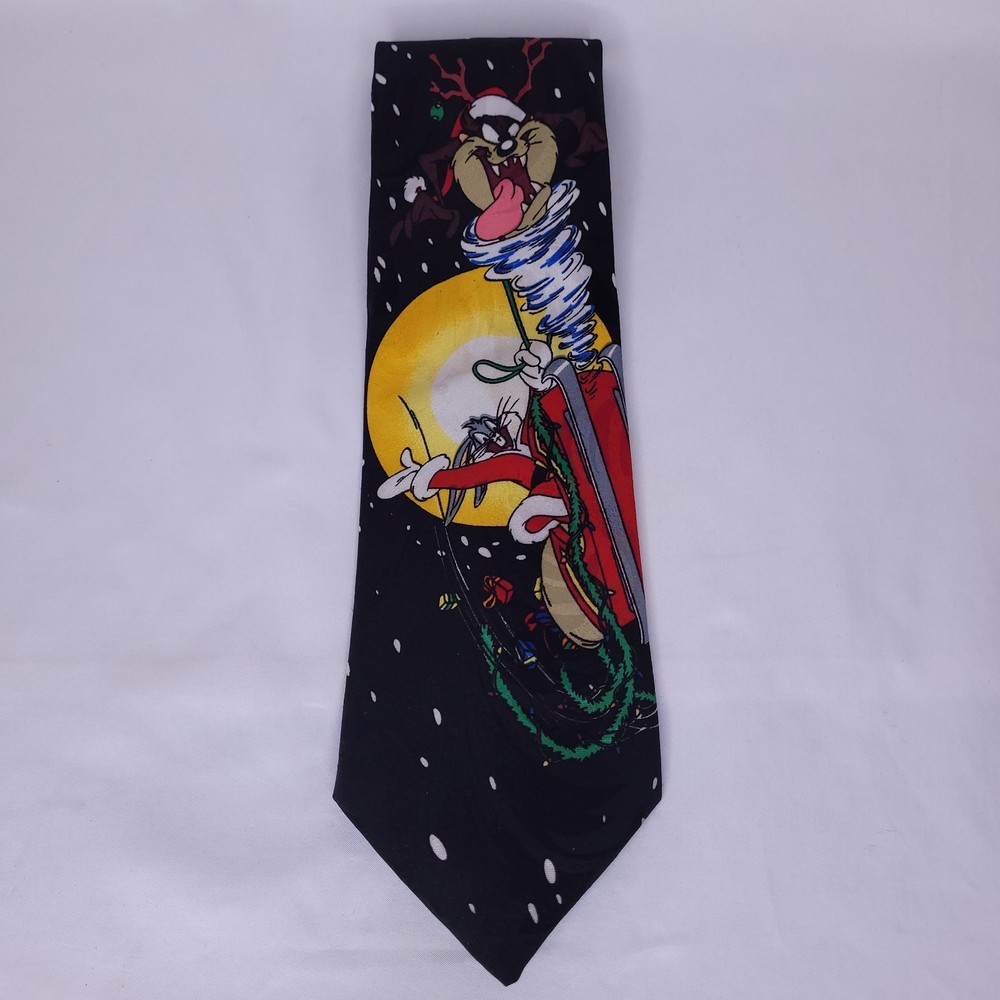 Looney Tunes Christmas Tie Vintage 1995 Bugs Bunny Taz