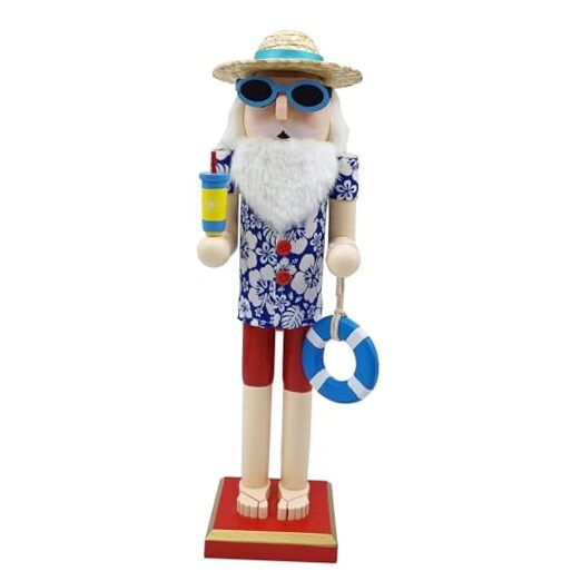 Santa Beach Nutcracker Christmas Decorations - 15 Inch Wooden Hawaii Nutcracker