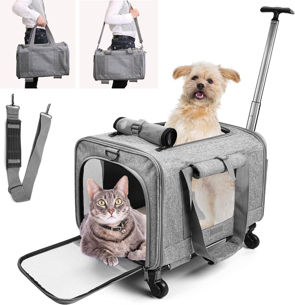 Pet Dog Carrier Wheels Stroller Outdoor Small Dogs Airline Approved Portable