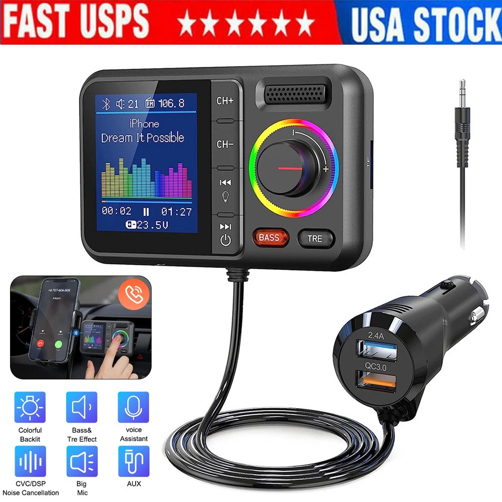 Bluetooth 5.0 FM Transmitter with USB-C PD Fast Charging & Hands-Free Calling