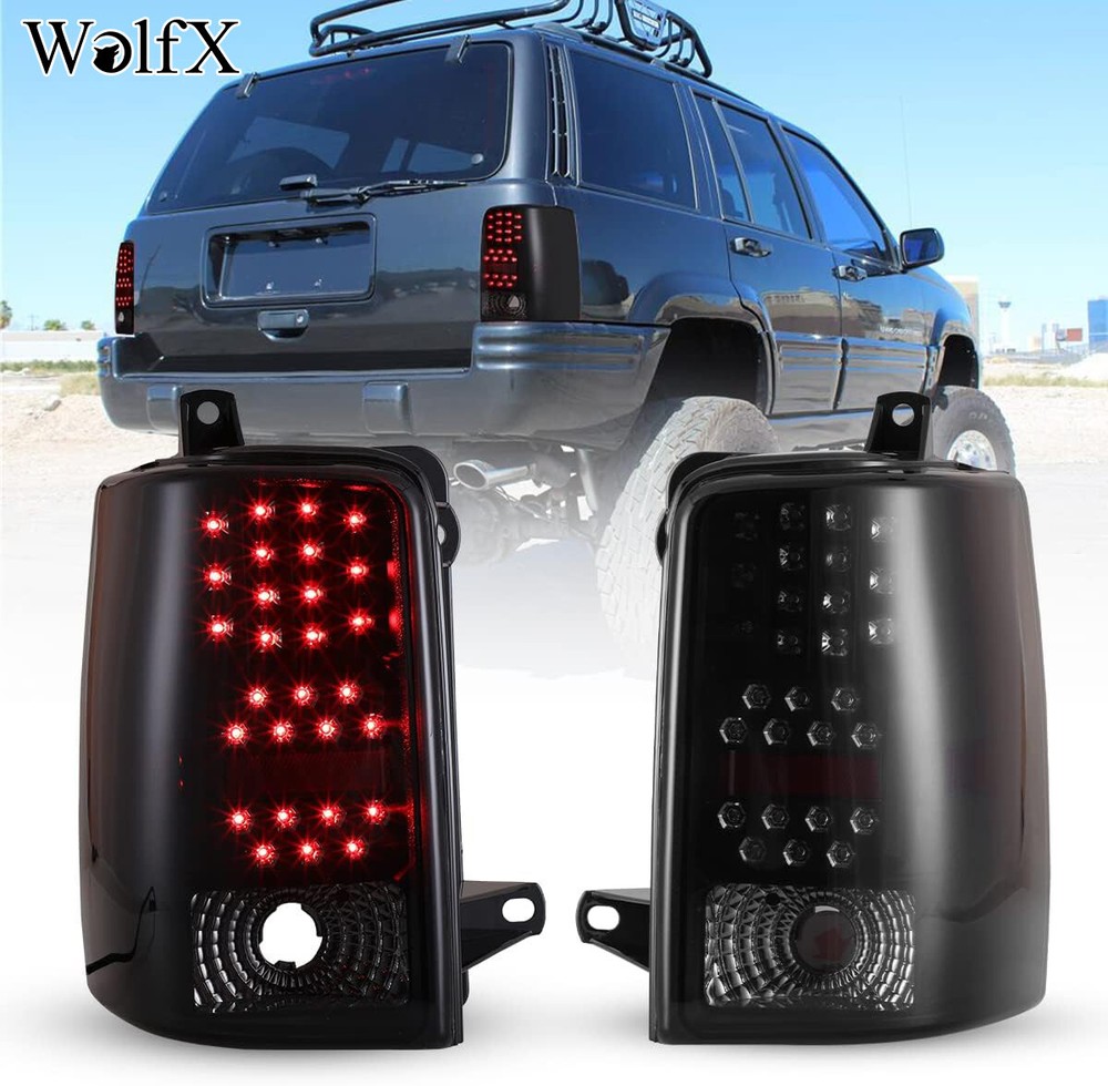 For 1997-1998 Jeep Grand Cherokee LED Tail Lights Black Smoke Lens Rear Lamp L+R