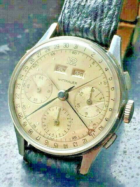 vintage Wittnauer (Longines today) rare Valjoux 72C triple calendar chronograph