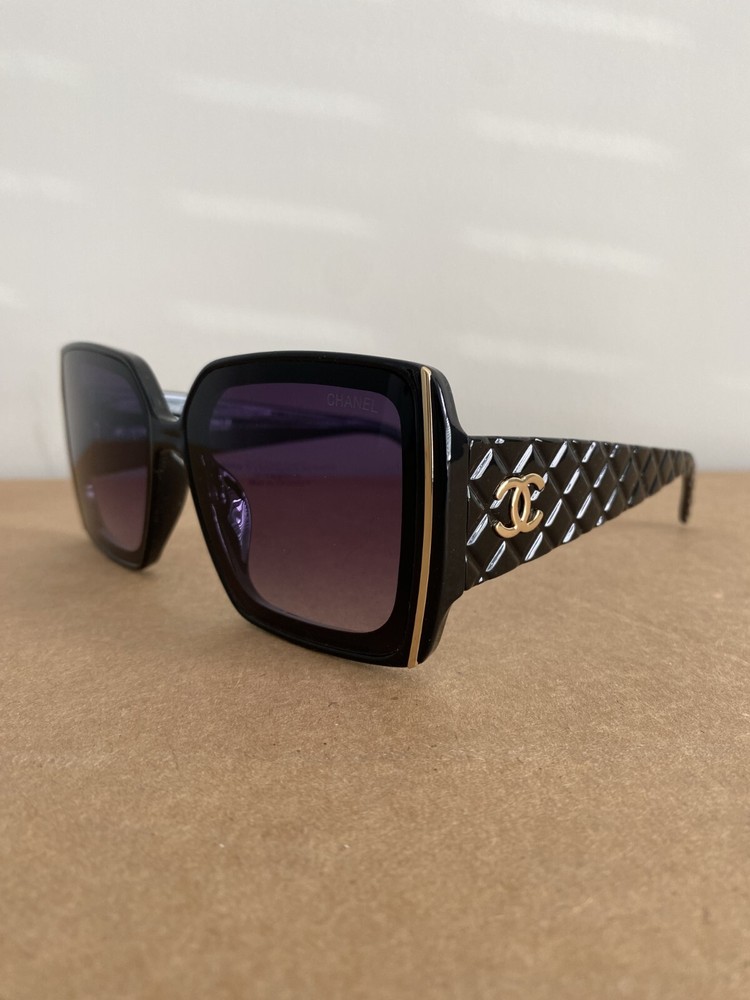 Chanel Black Gold Square Sunglasses for Women