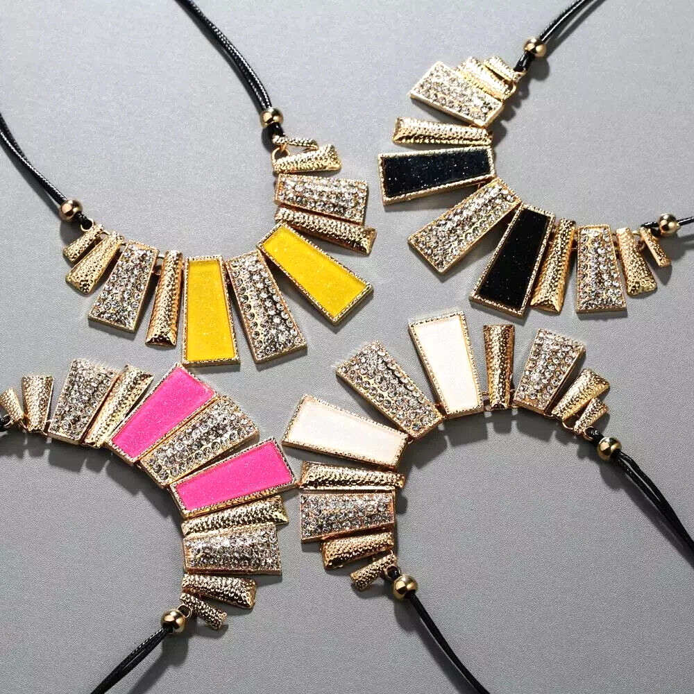 Fashion women chunky crystal statement bib chain choker necklace