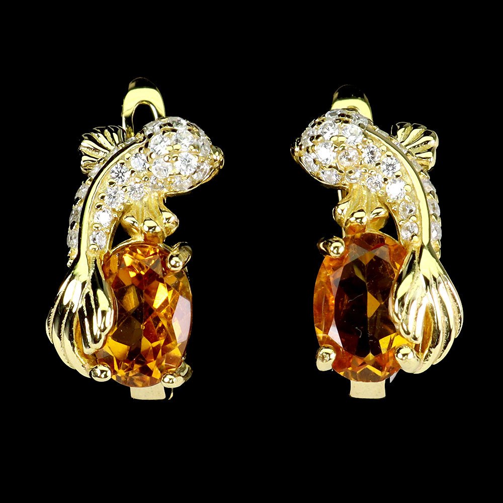 925 Sterling Silver Oval Citrine Fish Jewelry Earrings 7x5mm Natural Gemstone