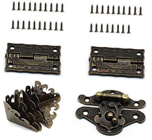 Jewelry Box Hardware Kit,  1 Sets Bronze Buckle Lock Retro Rectangle Engraved