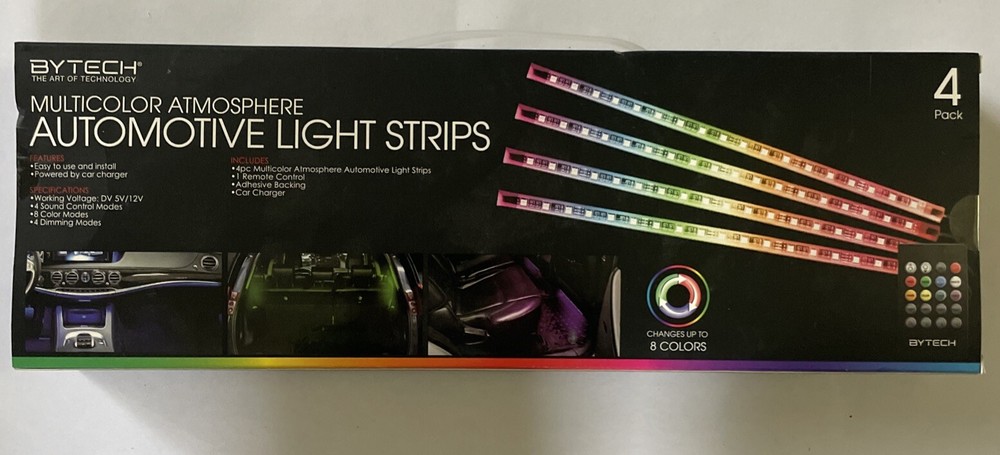 Automotive Light Strips Remote Controlled 4 Pack Multi Color Car Truck Accessory