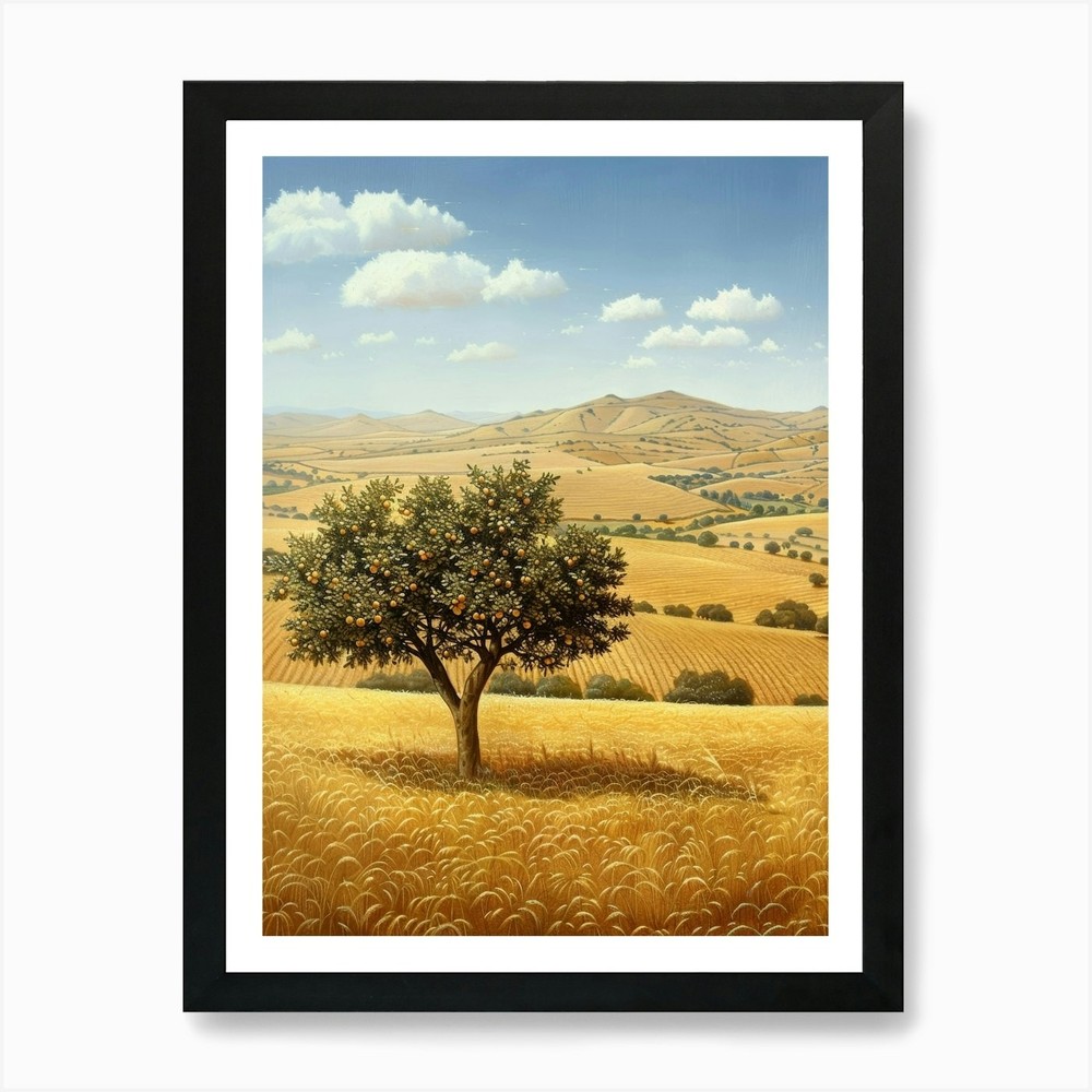 Olive Tree In A Wheat Field Art Pri Framed Wall Art Poster Canvas Print Picture