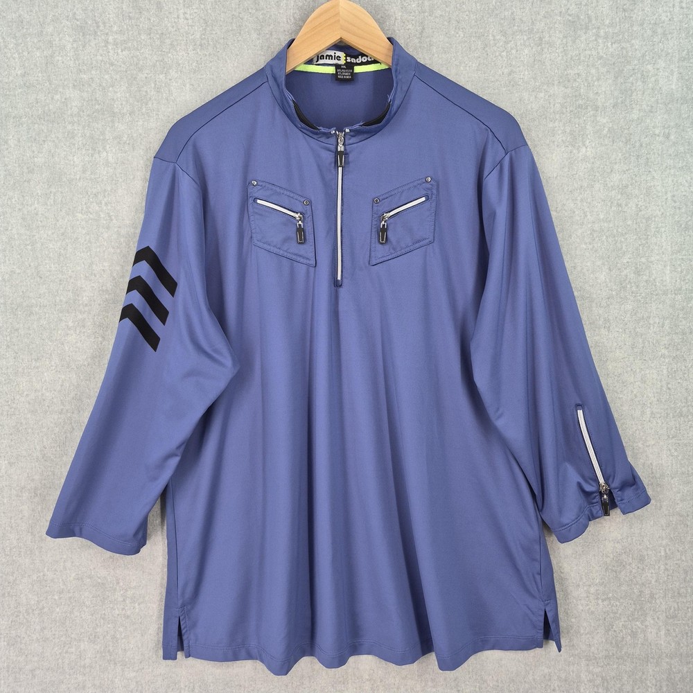 Jamie Sadock Shirt Women 2XL Blue 1/4 Zip Mock Neck Golf Pullover Top 3/4 Sleeve