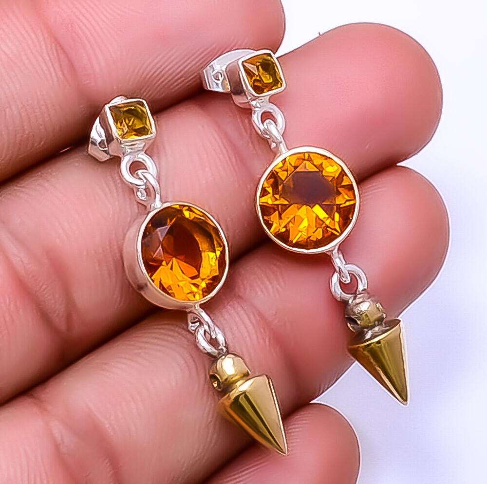 Citrine Two-Tone 925 Sterling Silver Earrings 1.50