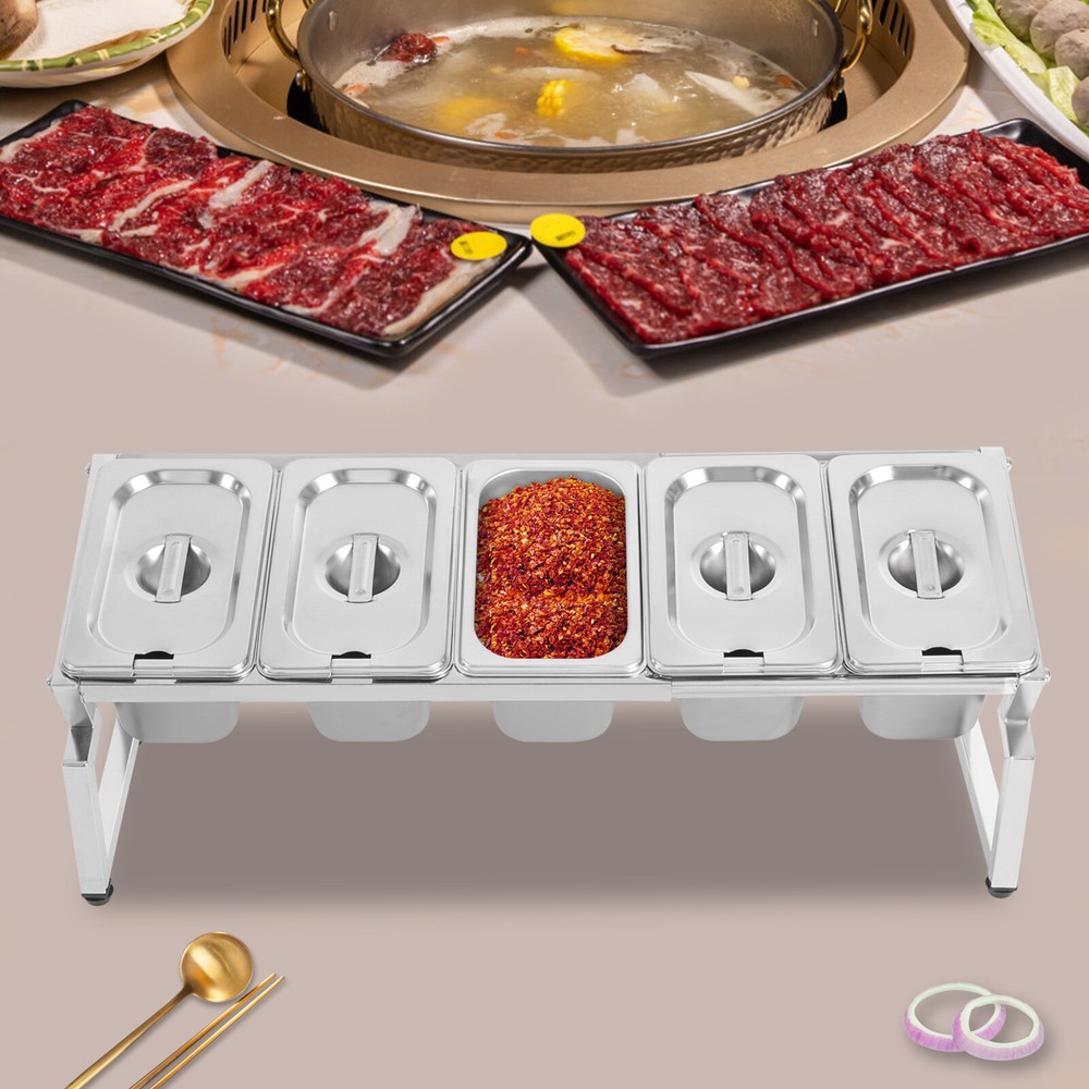 Stainless Spice Rack, Seasoning Organizer Sauce Ingredients Fruits Holder 5 Pans