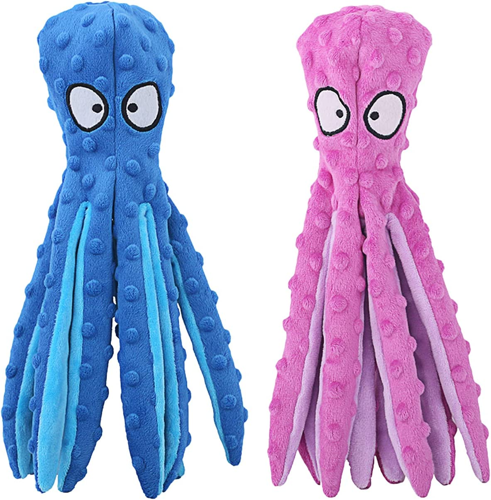 Squeaky Dog Toys, Octopus No Stuffing Crinkle Plush Dog Chew Toys for Puppy