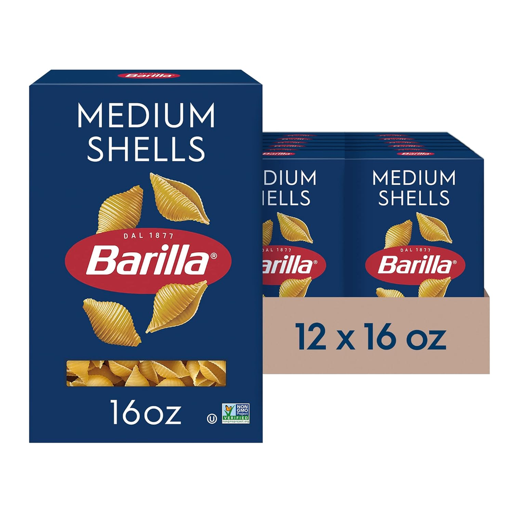 Medium Shells Pasta, 16 Oz. Box (Pack of 12) - Non-Gmo Pasta Made with Durum Whe