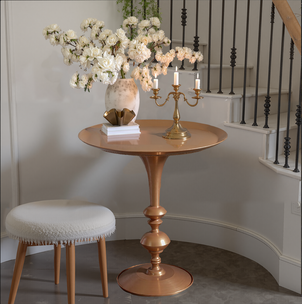 Small Round Gold End Table, 29.3