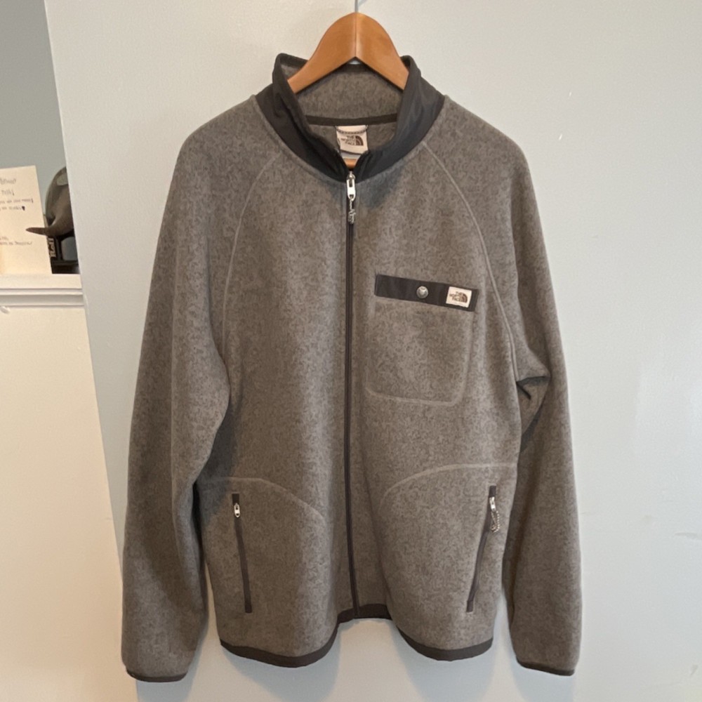 The North Face Gordon Lyons Mens Fleece Jacket Full Zip Gray & Black Logo Size L