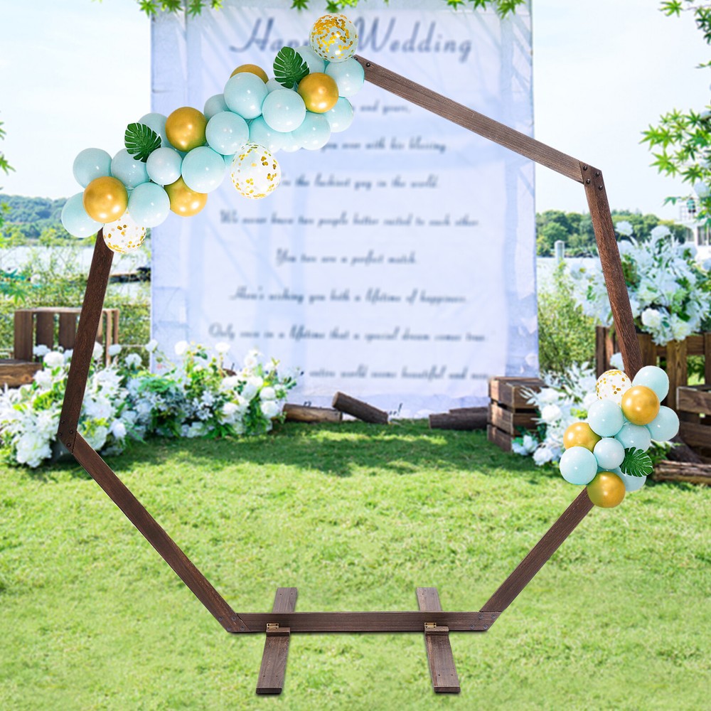 7.2FT Heptagonal Wooden Wedding Arch Stand for Outdoor Parties and Events