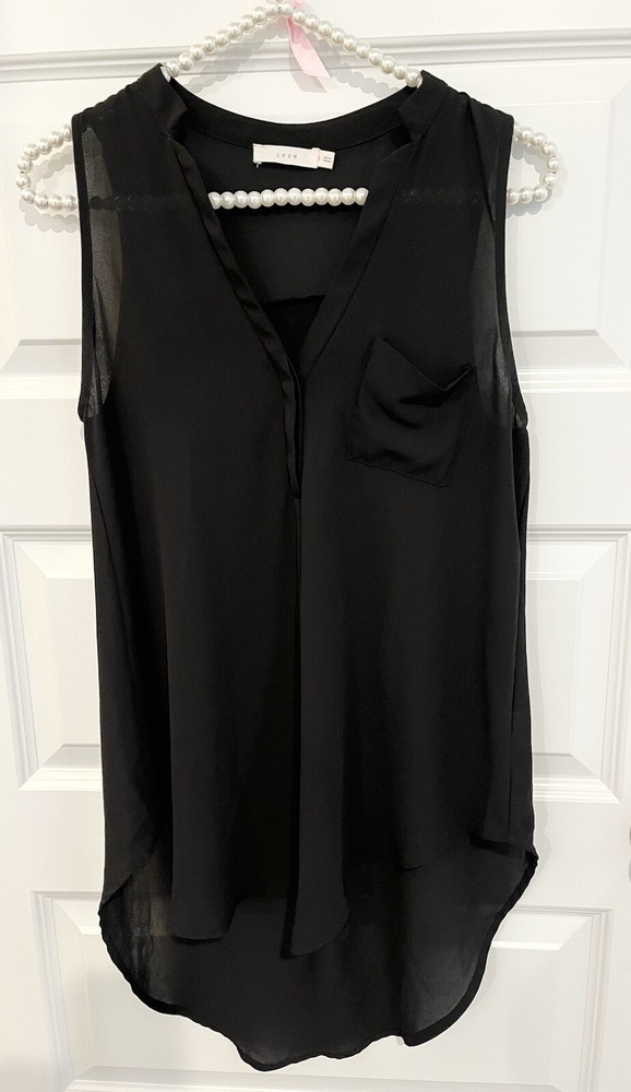 Lush Black Sheer V-Neck Hi-Low Sleeveless Tank Top Lightweight Small
