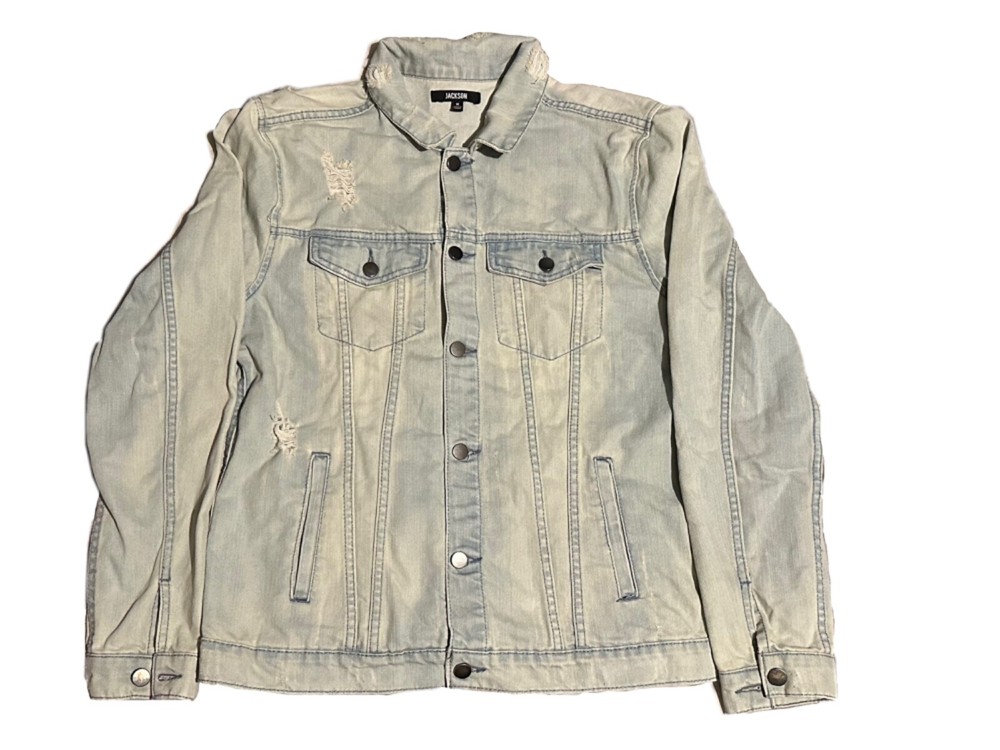 Light Wash Distressed Denim JeanJacket Mens M