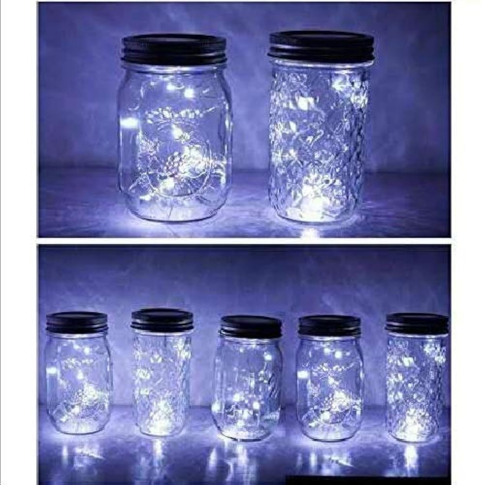 6 Pack Solar Mason Jar Lights with 20 LED Cold White Fairy String Lights and Lids