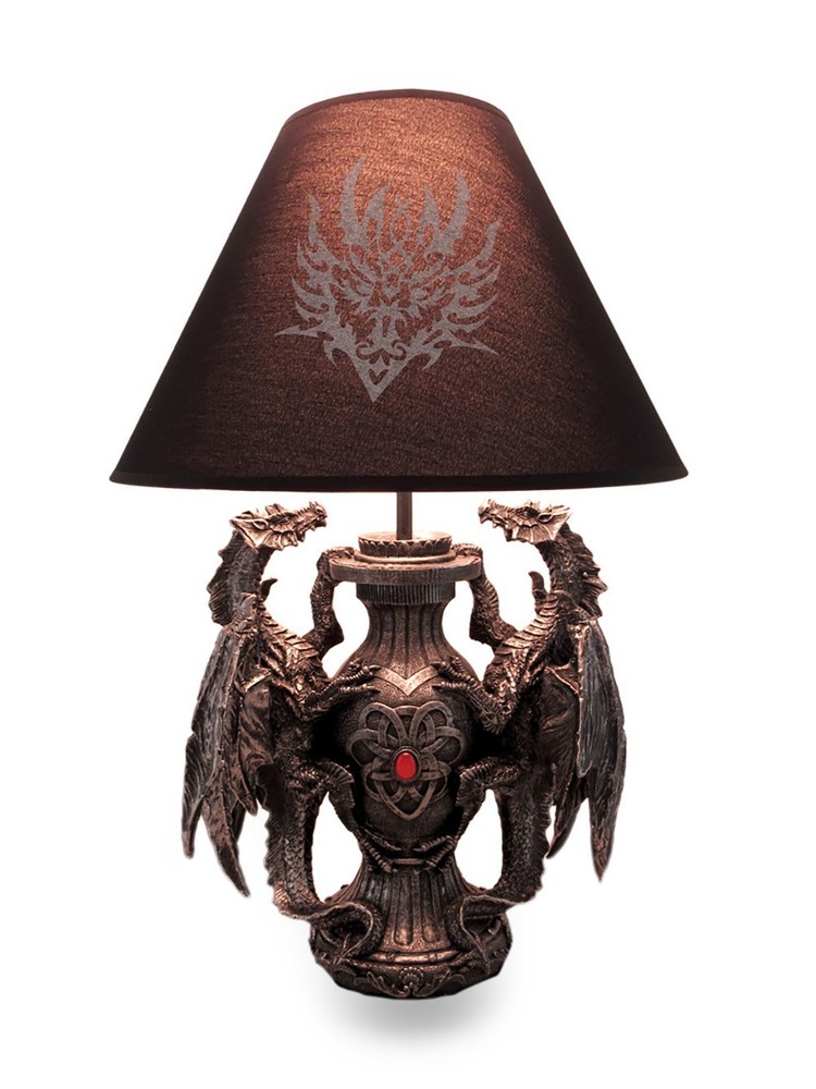 Zeckos Gothic Guardians of Light Medieval Dragons Table Lamp And Printed Shade