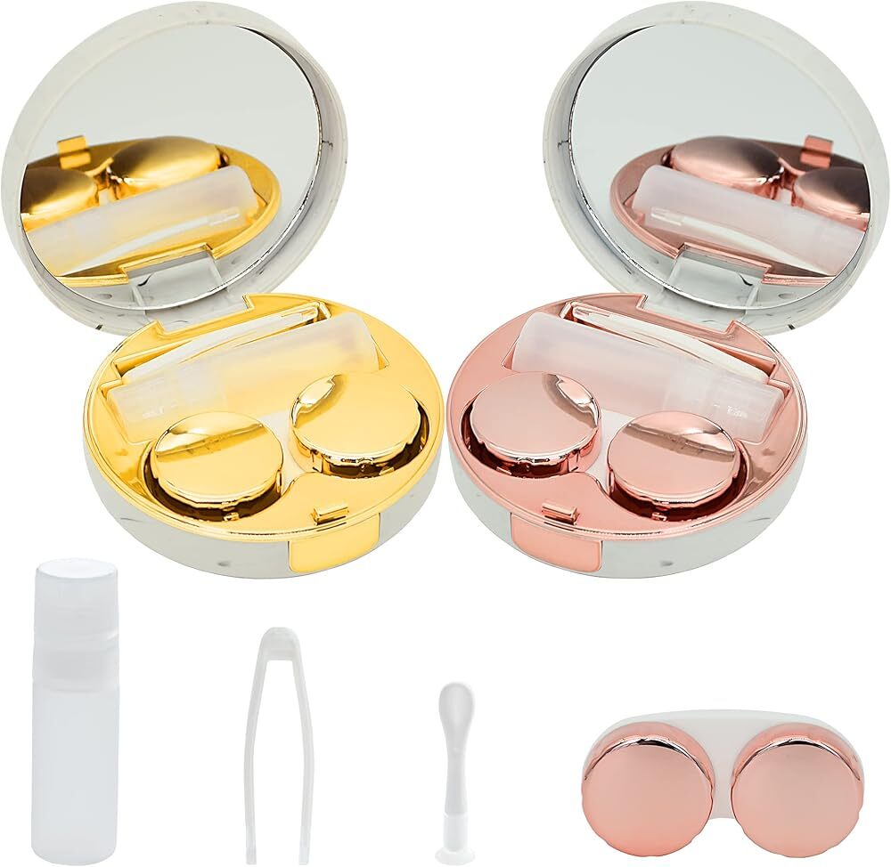 2 Pack Marble Travel Contact Lens Case with Soak and Storage Solution