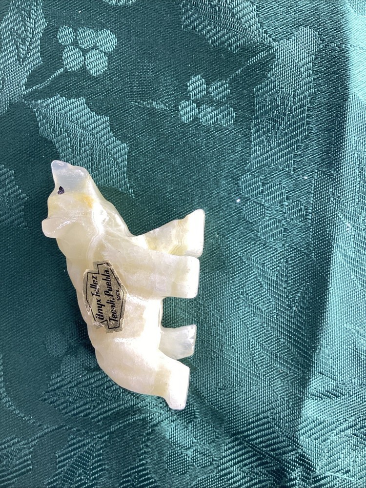 Vintage Hand Carved Polar Bear Figurine Stone Onyx White Sculpture 1.5