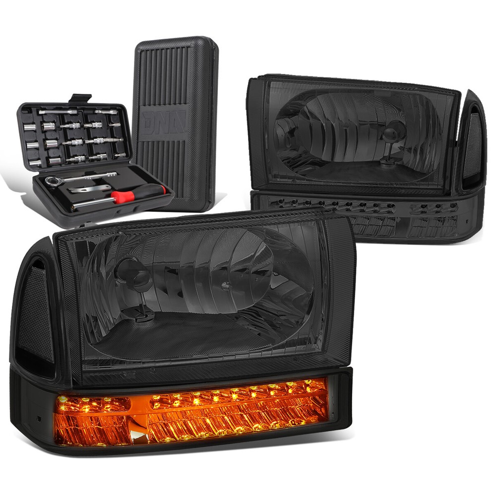 1999-2004 Ford Super Duty Smoked Clear LED Signal Headlights with Tool Box