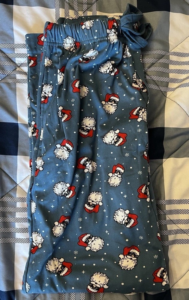 Santa's Treasure Blue Pajama Bottoms - Size S Cozy Holiday Sleepwear