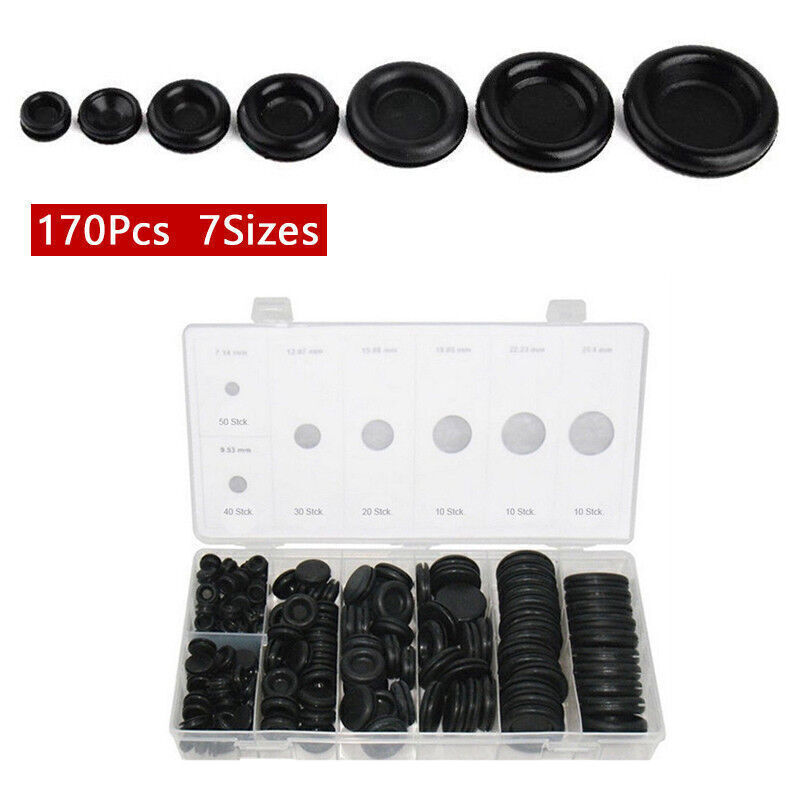 170Pcs Rubber Grommet Firewall Hole Plug Set Electrical Wire Gasket Car Parts