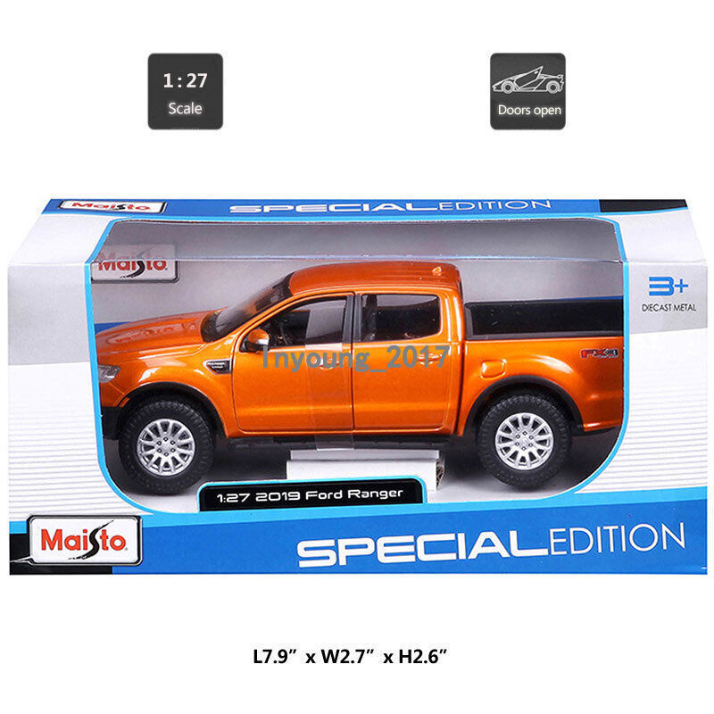 1:27 Ford Ranger 2019 Pickup Truck Model Car Diecast Metal Vehicle Collection
