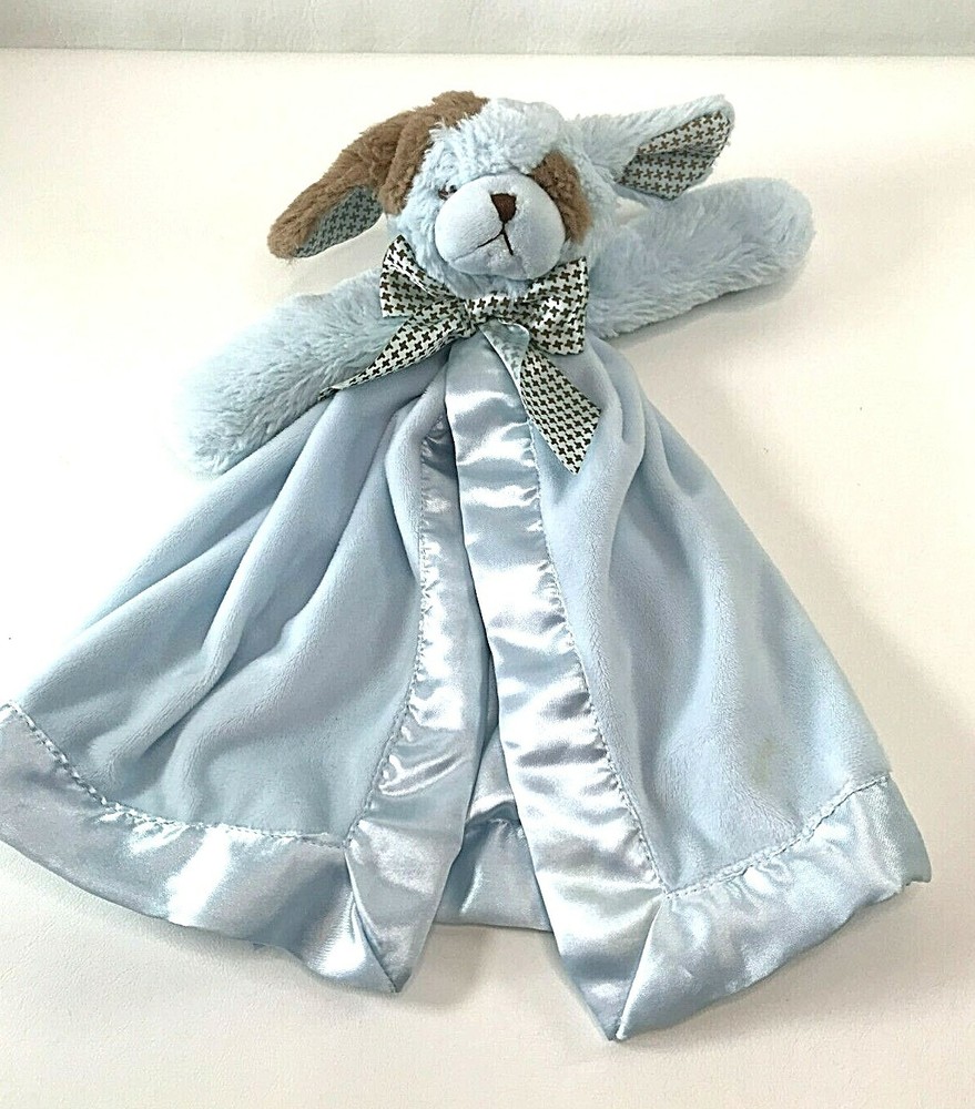 Bearington Baby Collection Blue Brown Plush Puppy Dog Security Blanket Satin 15