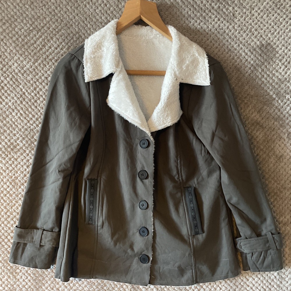 Jacket Size Uk L Green Womens Cotton Fur Lining Long Sleeve