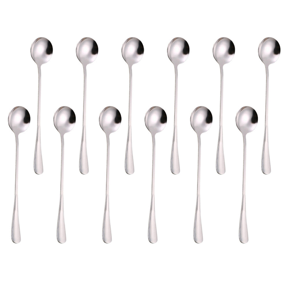 12pcs Long Handle Coffee Spoons Stainless Steel Scoop Stirring Spoon Tableware