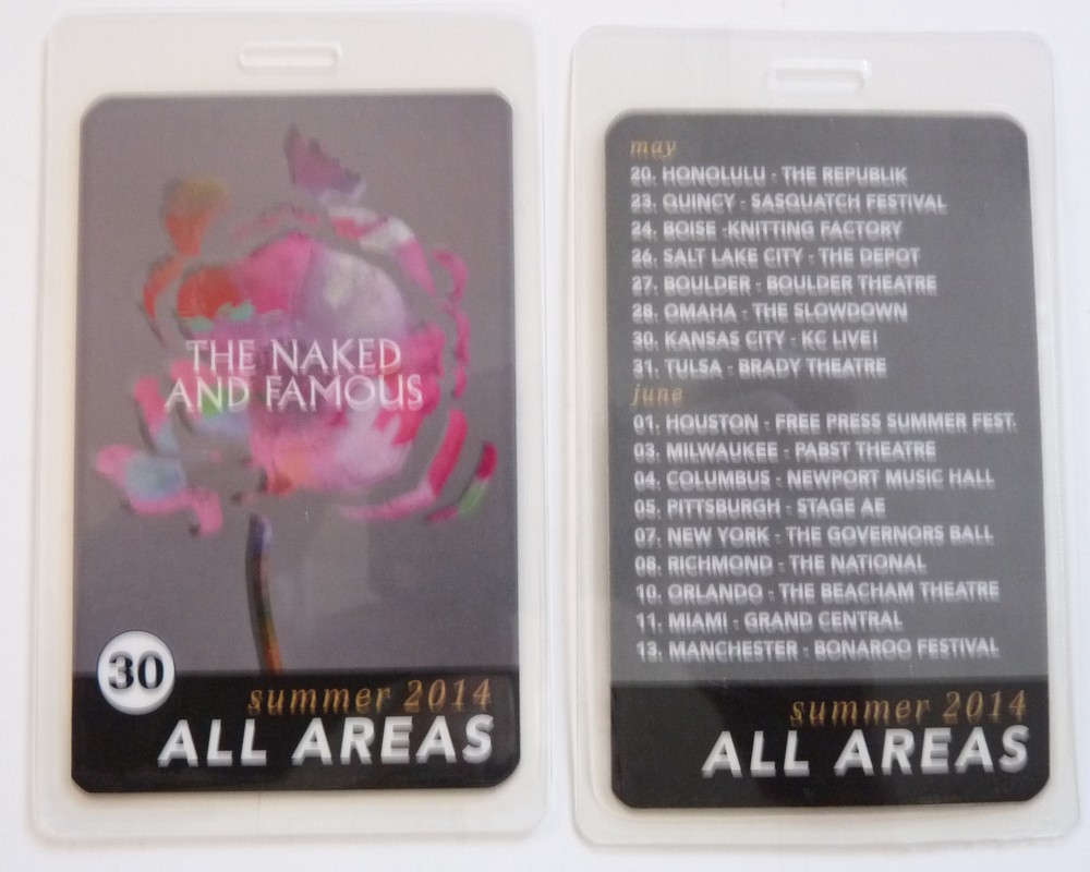 Naked & Famous Summer 2014 Tour Concert AA Backstage Pass Laminate D7