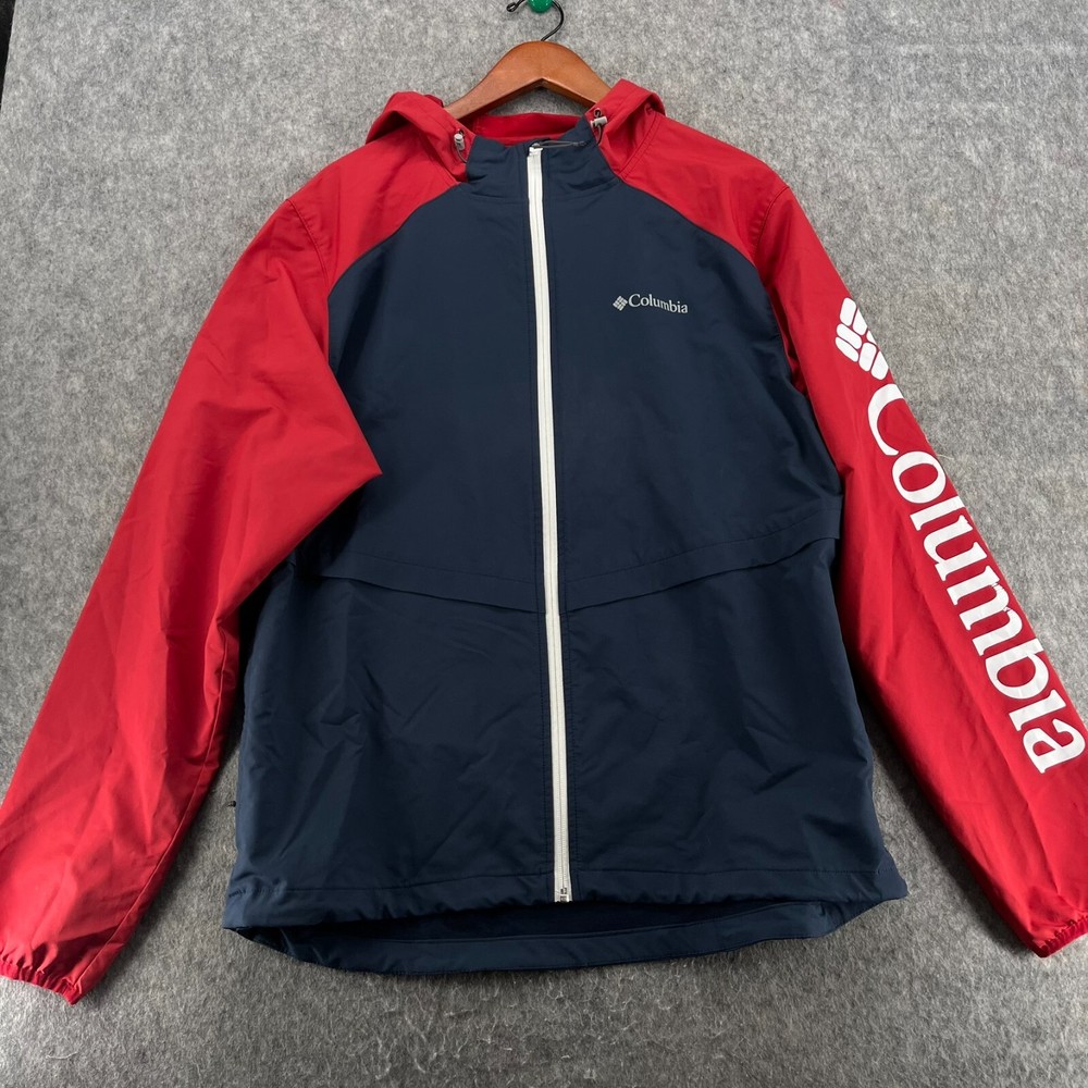 Columbia Mens Windbreaker Jacket Full Zip Spellout L Hooded