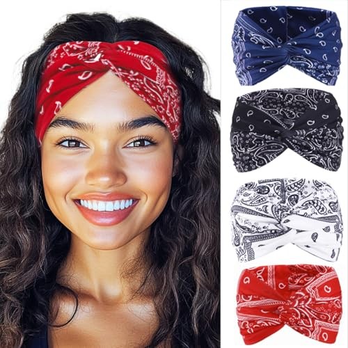 Boho Stretchy Turban Headband for Women with Paisley Print