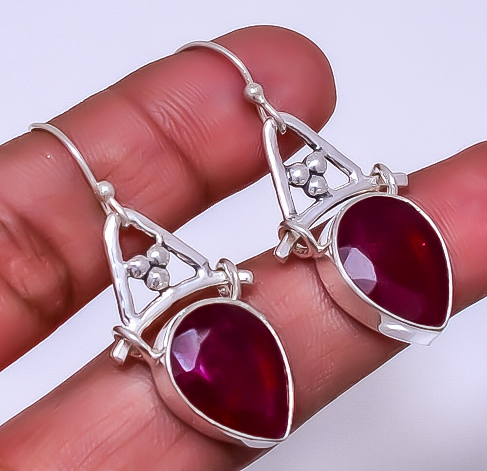 Ruby - Dyed Quartz Designer (Simulated) 925 Sterling Silver Earring 1.64