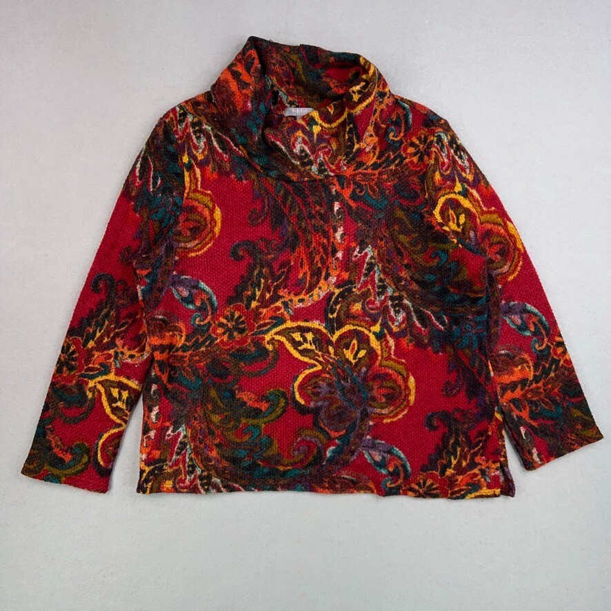 Soft Cozy Women's Large Red Persian Paisley Habitat Sweater