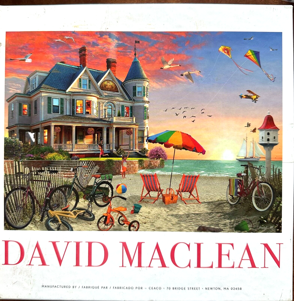 Victorian House 1000-Piece Puzzle with Beach Umbrella, Sailboat, and Bike Scene