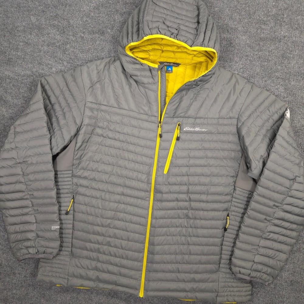 Eddie Bauer First Ascent Jacket Mens 2XL Gray Stormdown 800 Down Puffer Hooded
