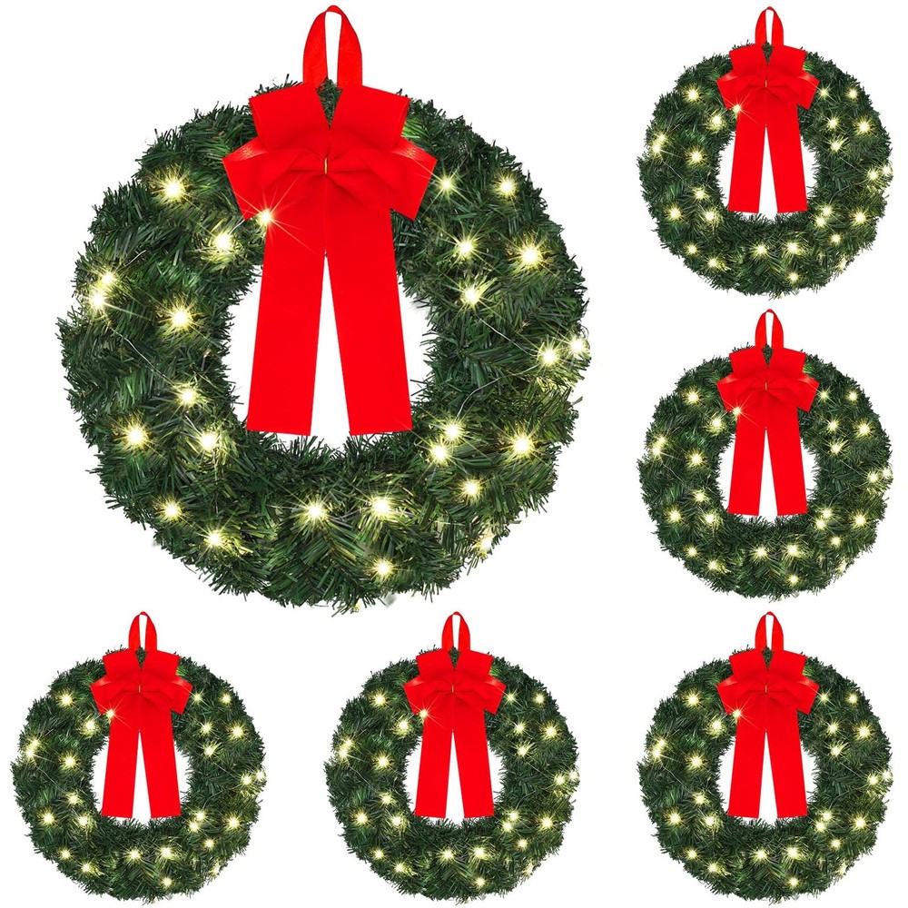 6-Pack 14-Inch Pre-Lit LED Mini Christmas Wreaths with Lights