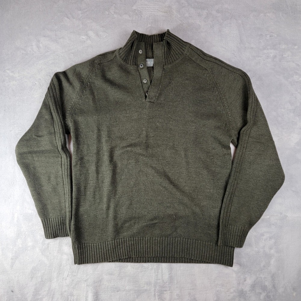 Oscar De La Renta Sweater Mens Medium Green Dad Cable Knit Four Button Front