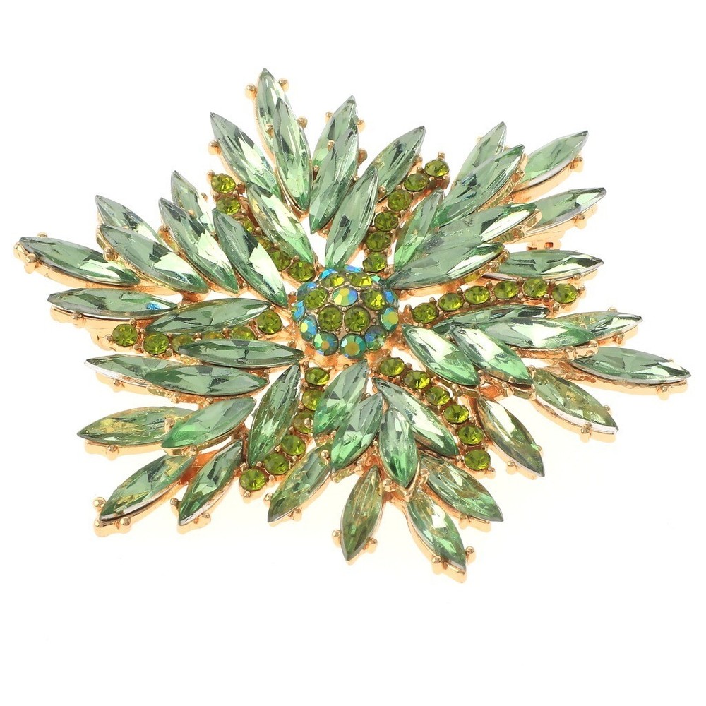 Gold Tone Metal Snow Flake Brooch with Rhinestone P1259-GRN