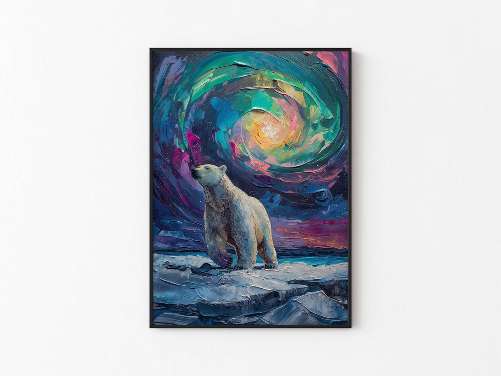 Aurora Borealis Wilderness Northern Lights Instant Art Poster Polar Bear