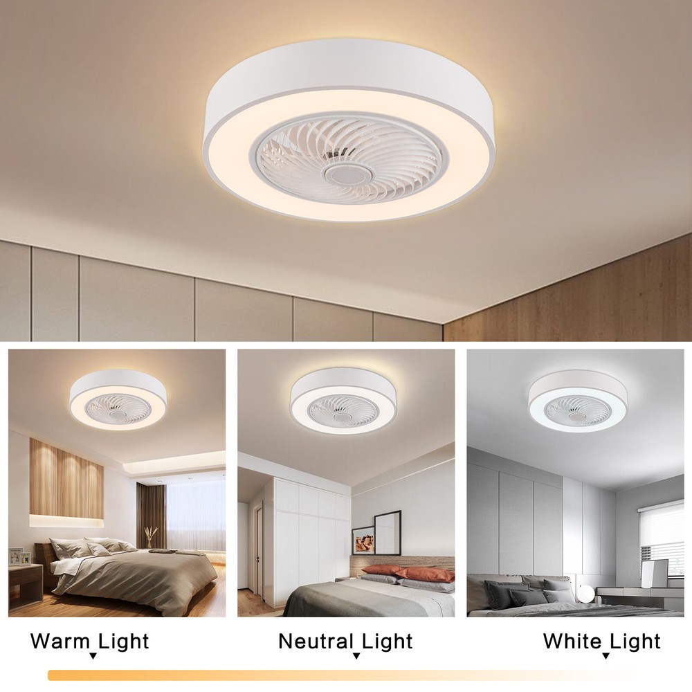 22'' Modern LED Ceiling Fan Light Flush Mount Dimmable Chandelier Lamp w/ Remote