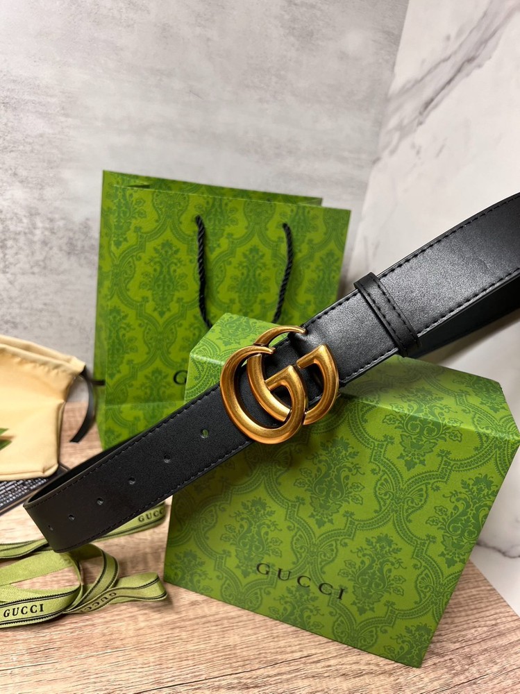 Gucci Beige Leather Belt with Gold Buckle for Men Size S-M 100% Authentic