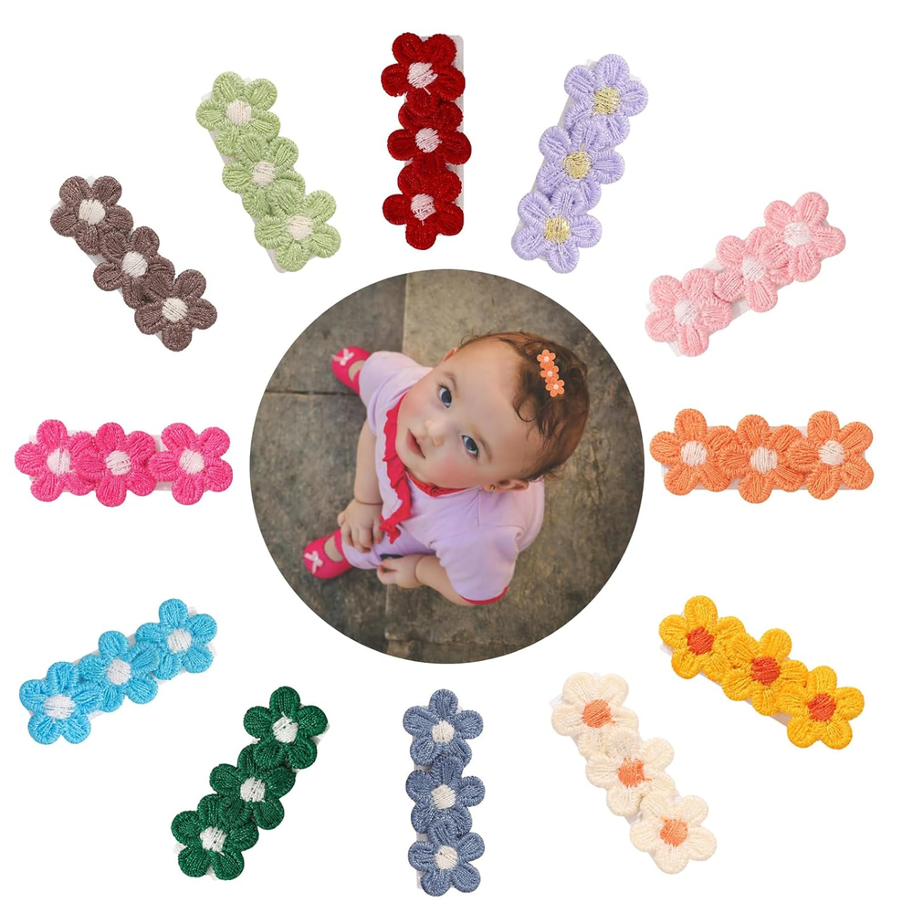 Baby Hair Clips -12Pcs Tiny Hair Barrettes for Baby Girls Fully Lined Wrapped by