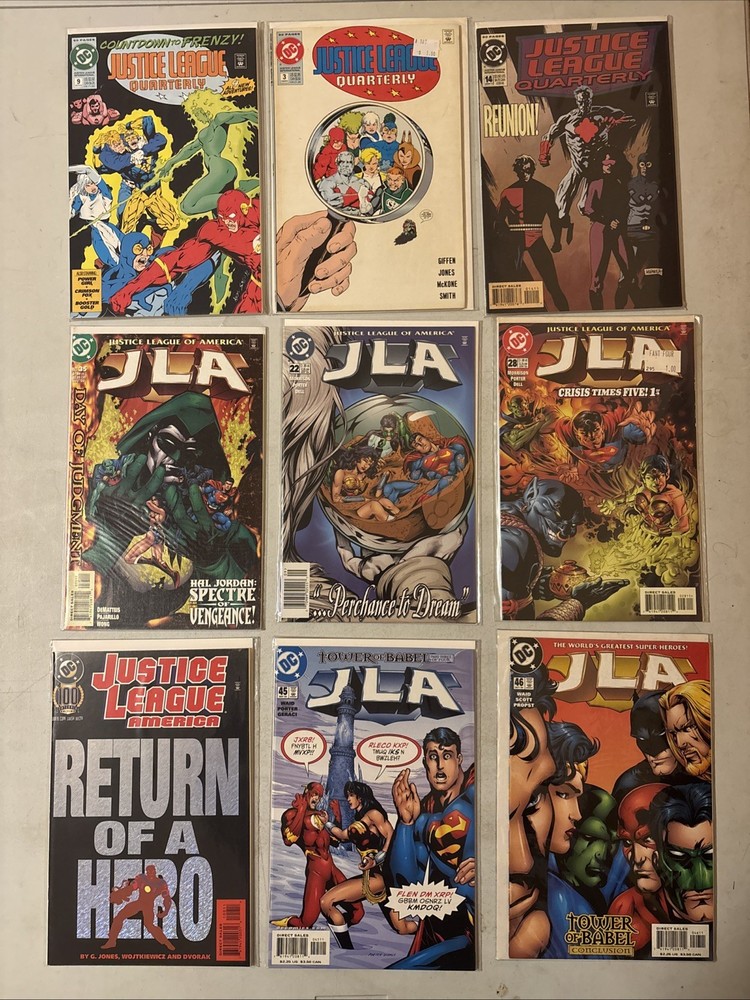 LOT OF 9 Comics - JLA JUSTICE LEAGUE OF AMERICA & JUSTICE LEAGUE QUARTERLY DC