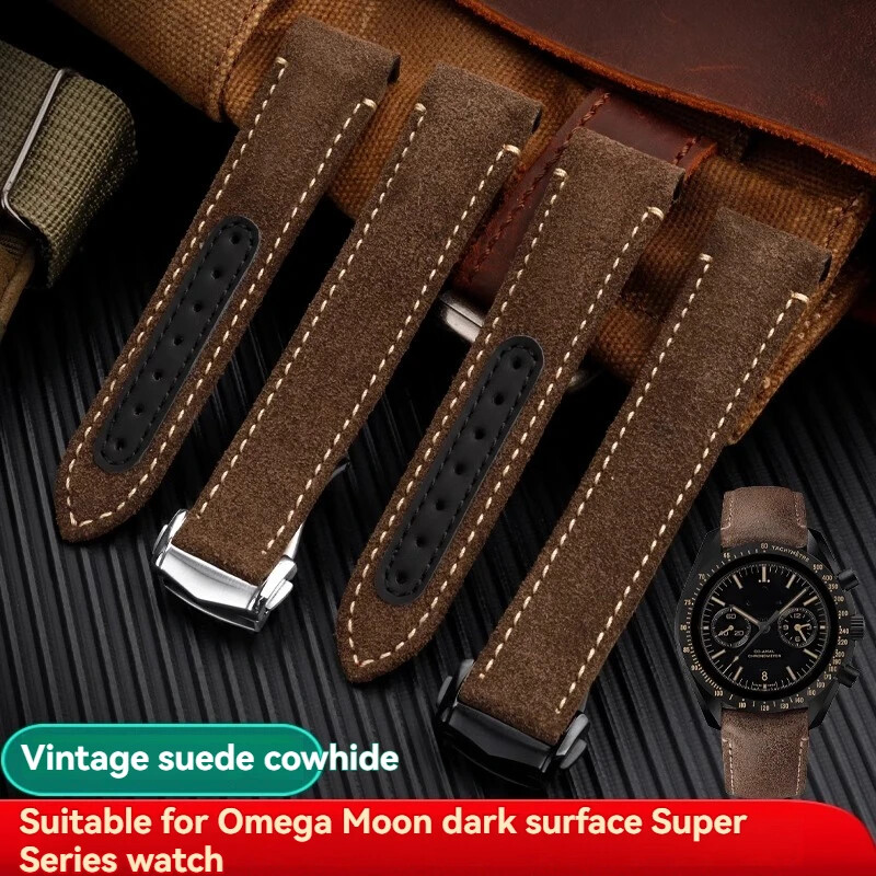 Vintage Leather Watch Strap For Omega Speedmaster 21mm Brown Black Soft Calfskin